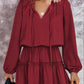 V Neck Long Sleeve Ruffle Tiered Mini Dress