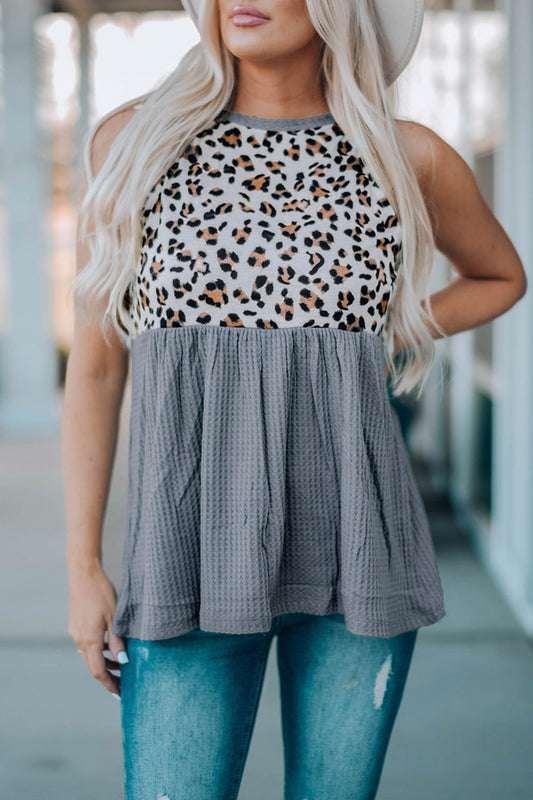Leopard Spliced Flowy Ruched Tank