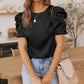 Ruched Puff Short Sleeve Satin Blouse
