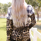 Leopard Plaid Patchwork Cowl Neck Sweatshirt