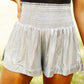 Gray Metallic Sheen Smocked High Waist Shorts
