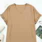Khaki Ruffle Trim Short Sleeve Oversize Blouse