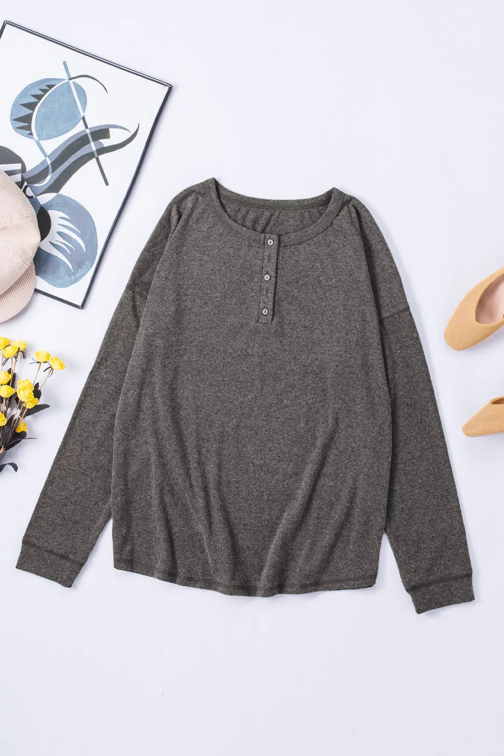 Button Long Sleeve Knit Top