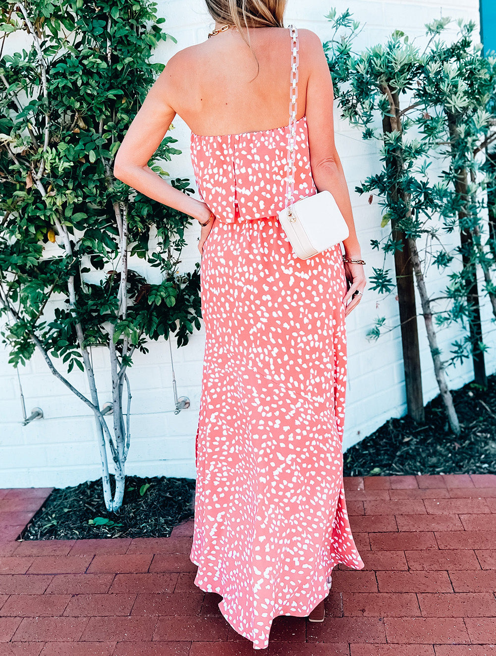 Leopard Print Strapless Maxi Dress with Split