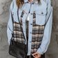 Sky Blue Plaid Patchwork Raw Hem Denim Jacket