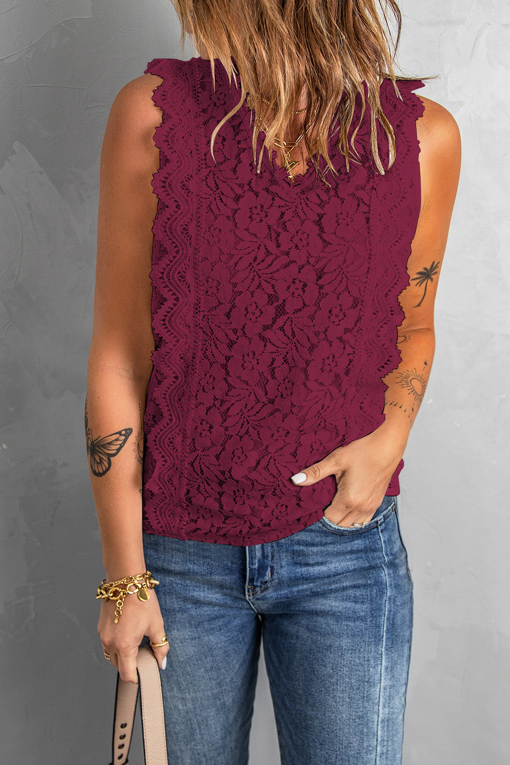 Lace V Neck Tank Top