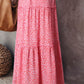 Pink Leopard Print Frilled Drawstring High Waist Maxi Skirt