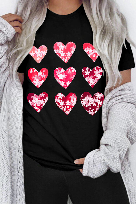 Black Floral Heart Graphic Tee