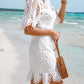 White Puff Sleeve Crochet Lace Mini Dress