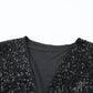 Black Luster Sequin Half Sleeves Draped Open Front Top