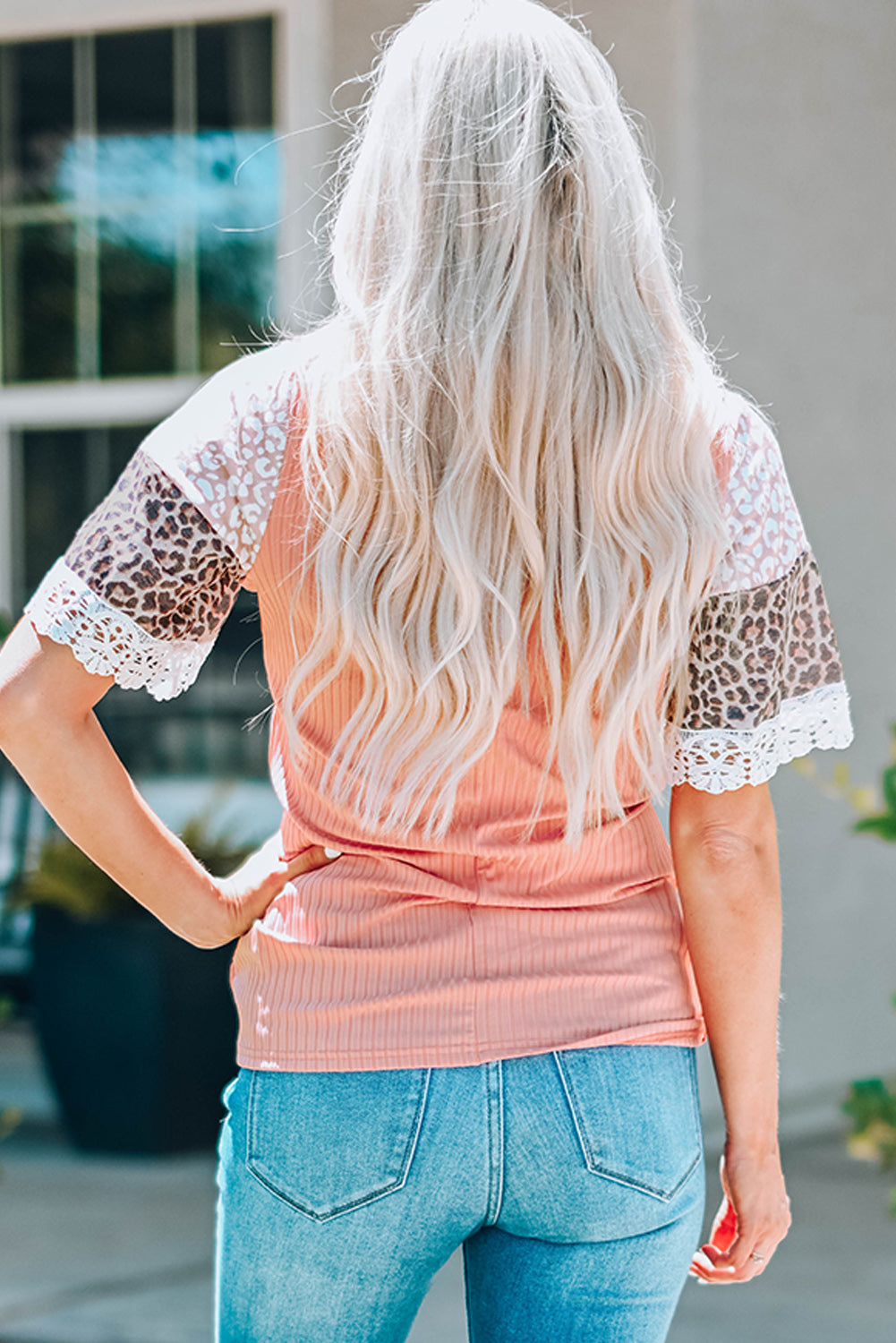 Leopard Print Lace Splicing Loose Top