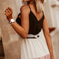 Black Color Block Sleeveless V Neck Long Dress