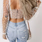 Apricot Polka Dot Mesh Frilled Long Sleeve Crop Top