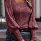 Ribbed Bishop Sleeve Round Neck Top