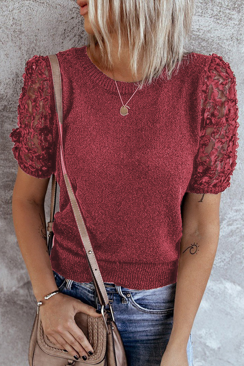 Sheer Sleeve Knit T-shirt