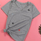 V Neck Stars Print Gray T-shirt