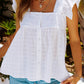 White Puckered Texturing Ruffled Cap Sleeves Babydoll Top