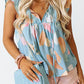 Sky Blue Splotches Pattern Ruffled Cap Sleeve Shift Top