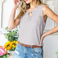 Gray Notched Neck Eyelet Thermal Knit Tank
