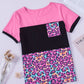 Rose Leopard Print Color Block Textured T-shirt