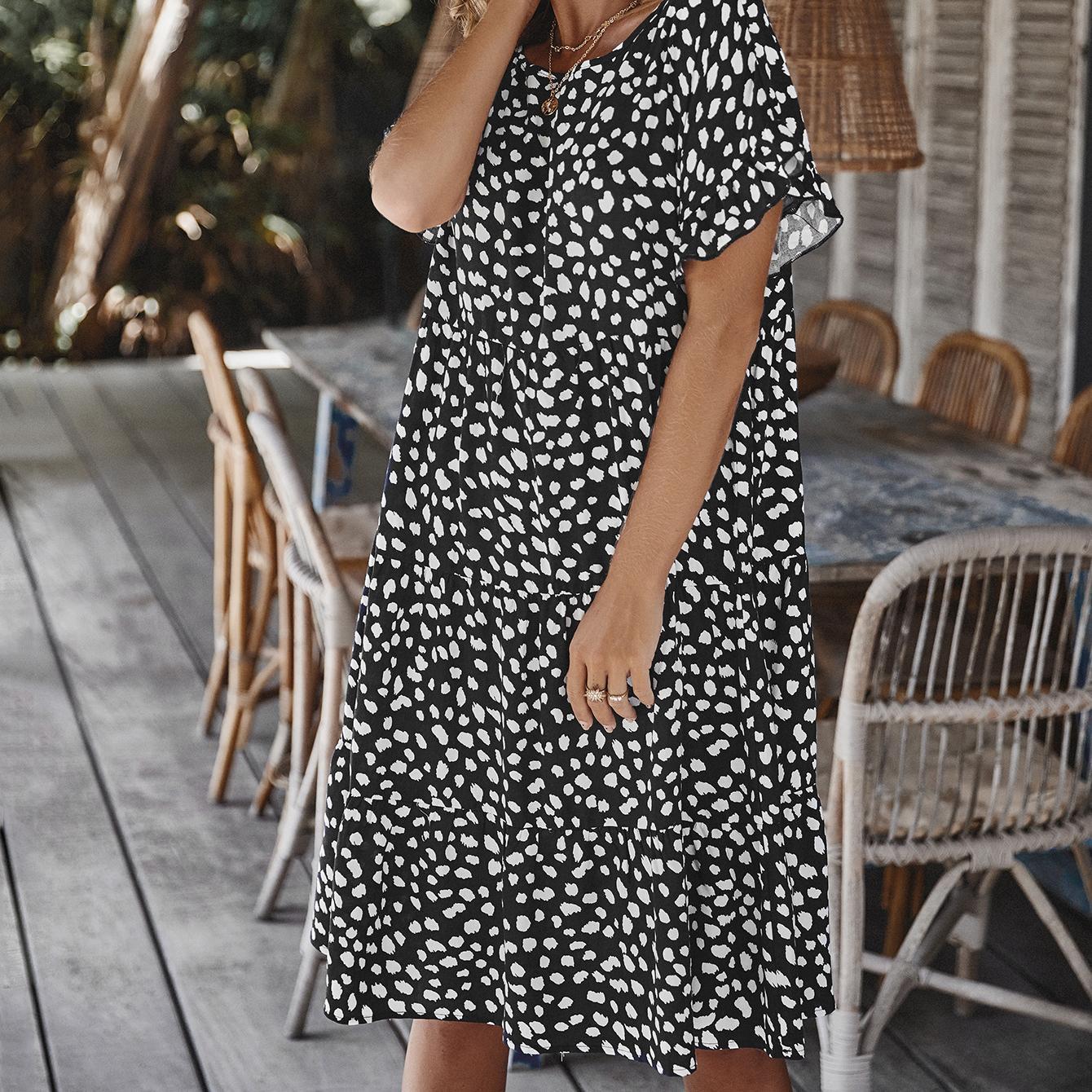 Spring and summer ruffle light mature dress