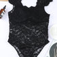 Black Floral Lace Scalloped Square Neck Bodysuit