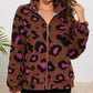 Leopard Zip Up Stand Collar Sherpa Teddy Jacket