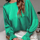 Green Satin Puff Sleeves Blouse