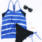 Light Blue Tankini with Stripes Patchwork