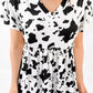 White Cow Spots Print V Neck Ruffled Casual Blouse