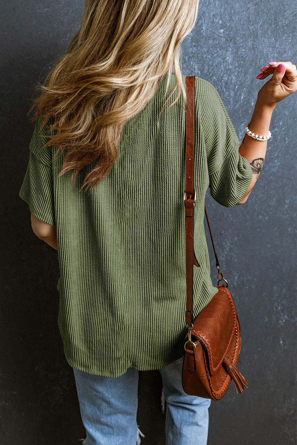 V Neck Chest Pocket Loose T-shirt