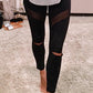 Black Distressed Mesh Splicing Skinny Leggings