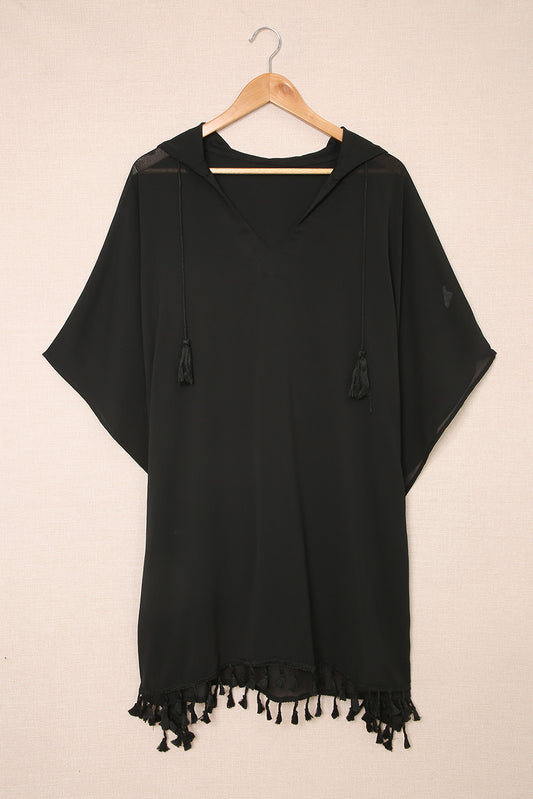 Tassel Hooded Oversized Beach Cover Up