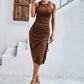 Summer knitted round neck sleeveless package hip dress