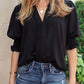 Solid Color Half Sleeve V Neck Blouse