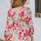 Floral Print Ruched V Neck Babydoll Blouse