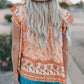 Orange Floral Print Ruffled Crew Neck Sleeveless Top