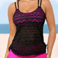 Rose Color Block Lace Drawstring Tie Tankini Set