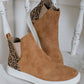 Brown Leopard Color Block Faux Suede Slip On Shoes