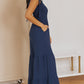 Blue Tie Straps Shirred Bodice Tiered Wide Leg Jumpsuit