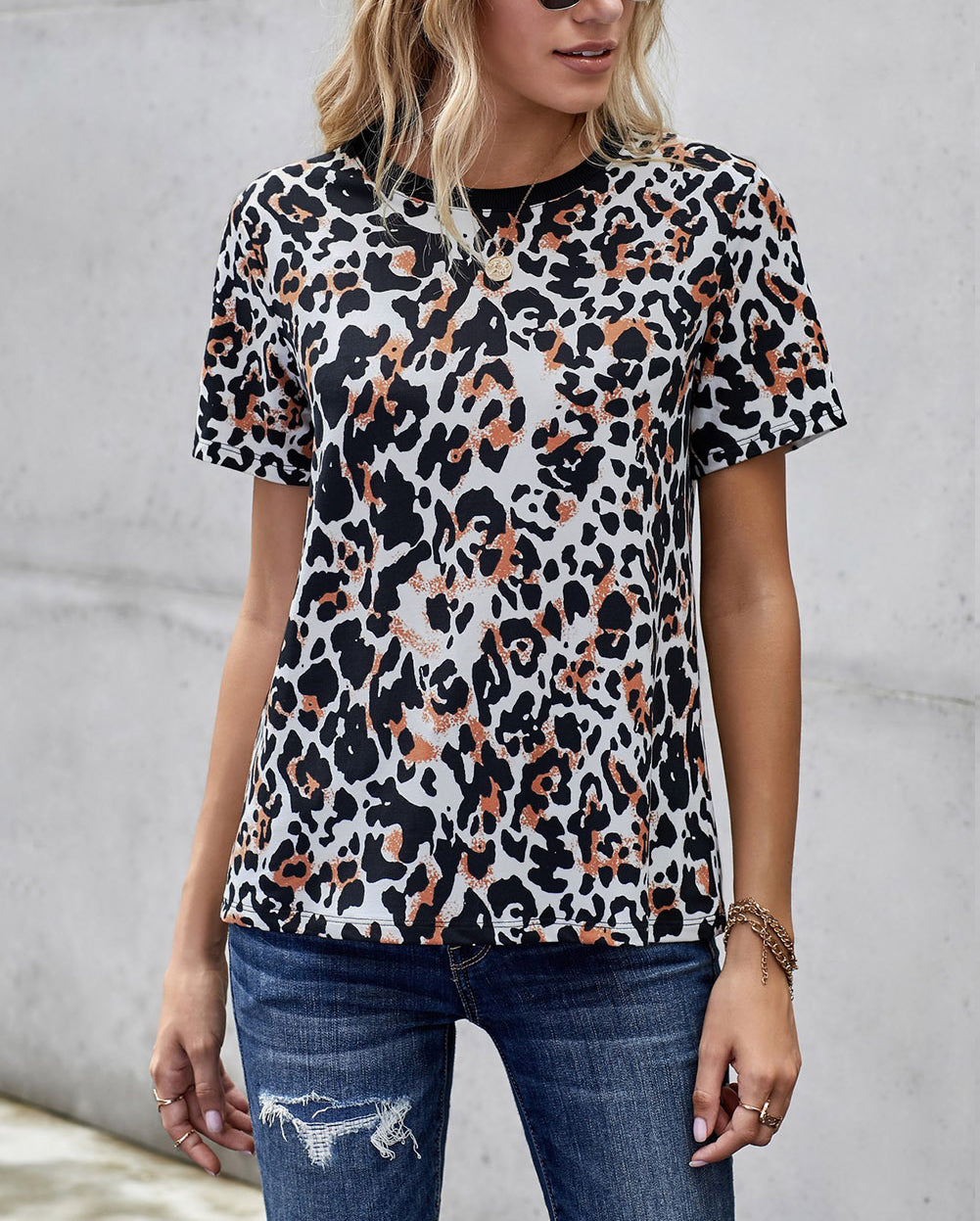 Short Sleeve Leopard Print Top