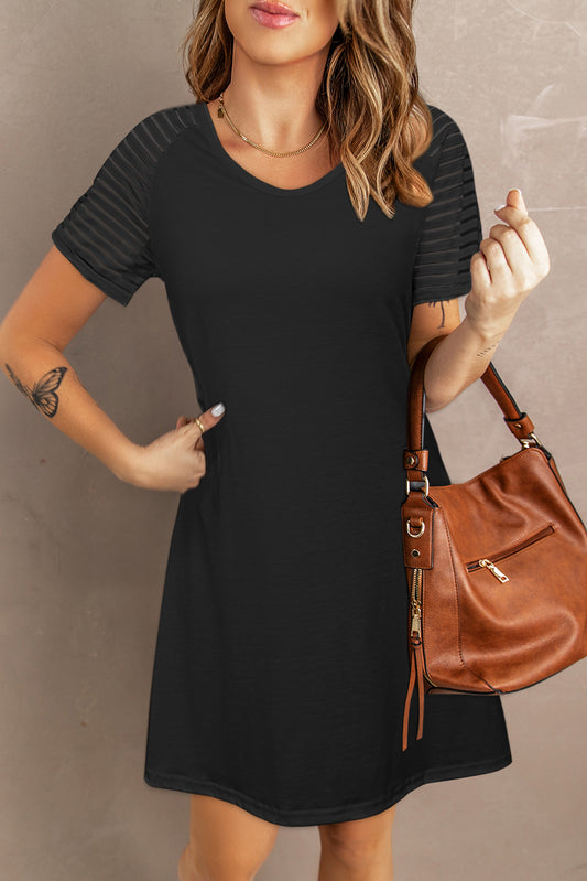 Striped Short Sleeve Flare T-shirt Mini Dress