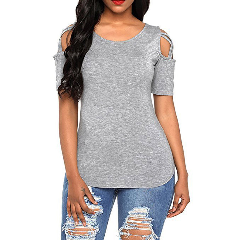 Round Neck Short Sleeve Off Shoulder Panel Top