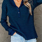Striped Ribbed Knit Polo Top