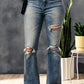 Blue Vintage Wash Open Knee Ripped Jeans