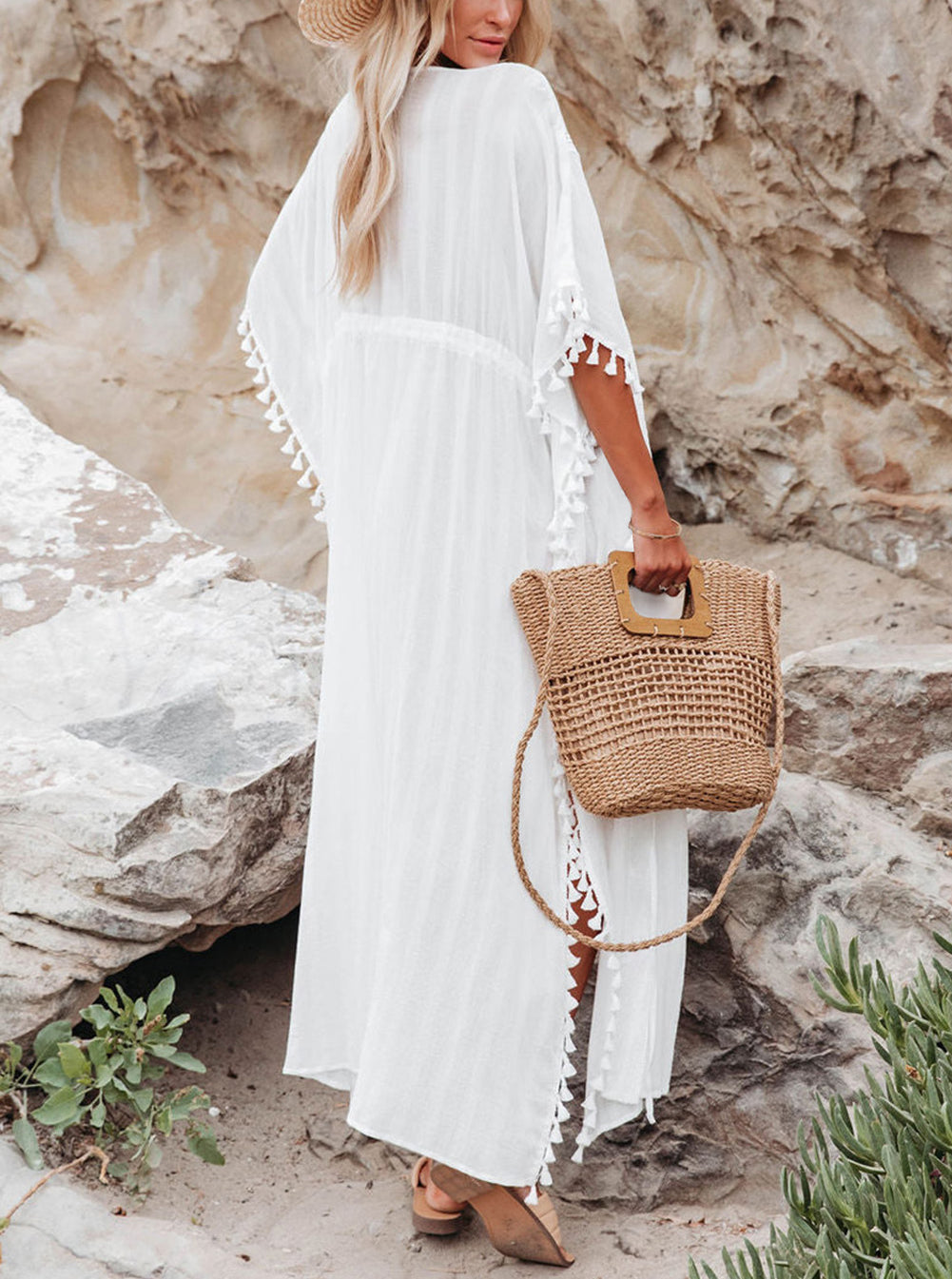 Crochet Tassel Thigh High Split Beach Cover Up