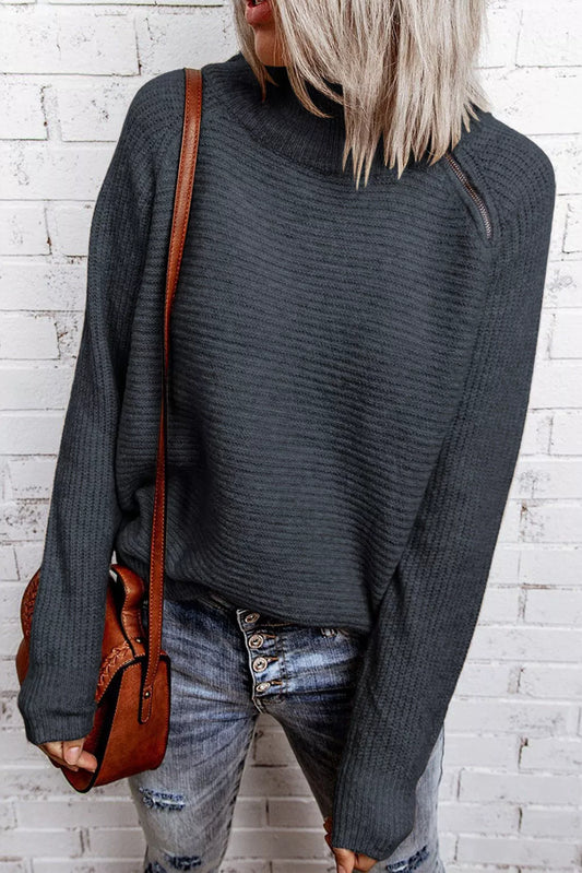 Zip Knitted High Neck Sweater