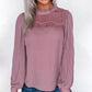 Ruffled Crewneck Lantern Sleeve Splicing Lace Blouse