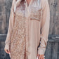 Khaki Sequin Splicing Pocket Buttoned Shirt Dress