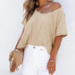Apricot Solid Patched Side Slit T Shirt